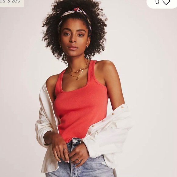 Anthropologie Maeve Racerback Ribbed Coral Tank - Picture 9 of 9